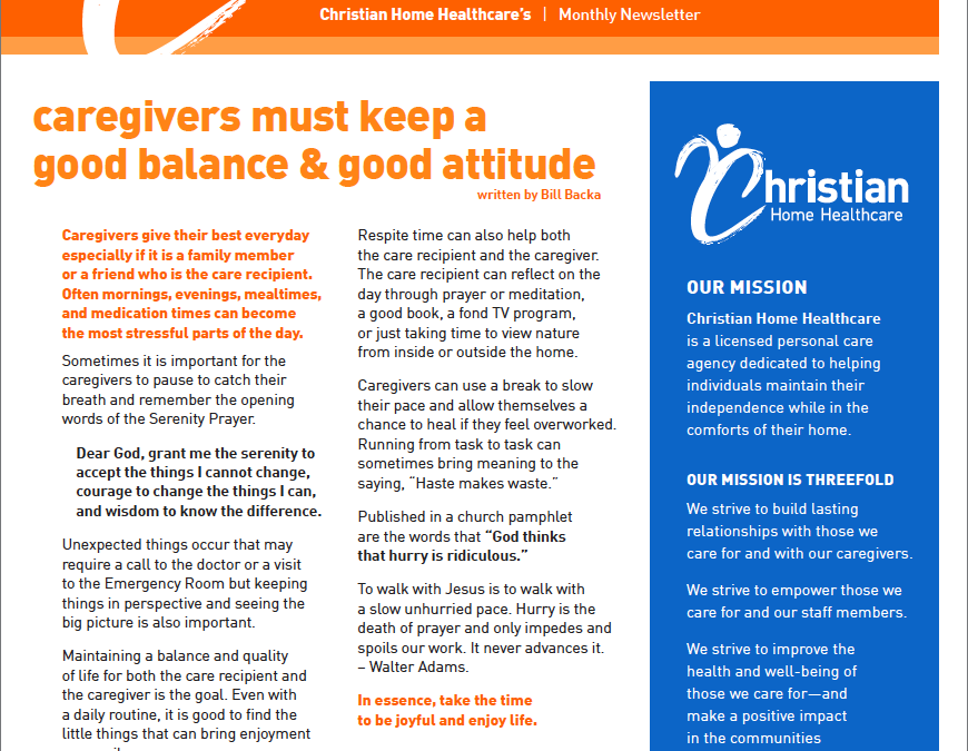 September 2021 Newsletter  |  Caregivers Must Keep a Good Balance & Good Attitude